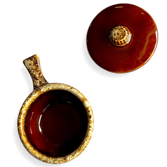 VTG Hull Pottery Brown Drip Bowl (Individual Casserole, Soup, Chili) & Lid Set - Picture 2 of 11